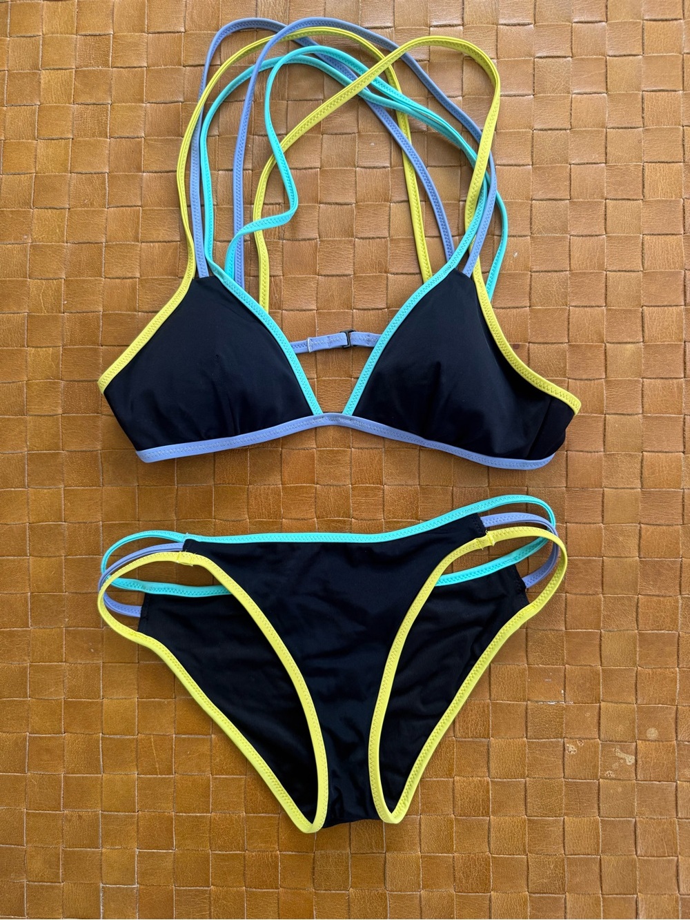 Victoria’s Secret- Black Triangle Bikini with Yellow & Aqua Trim